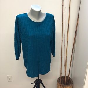 turquoise long sweater top zig zag knit scoop neck